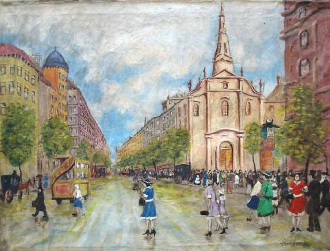 Antal Berkes Street Scene oil painting image